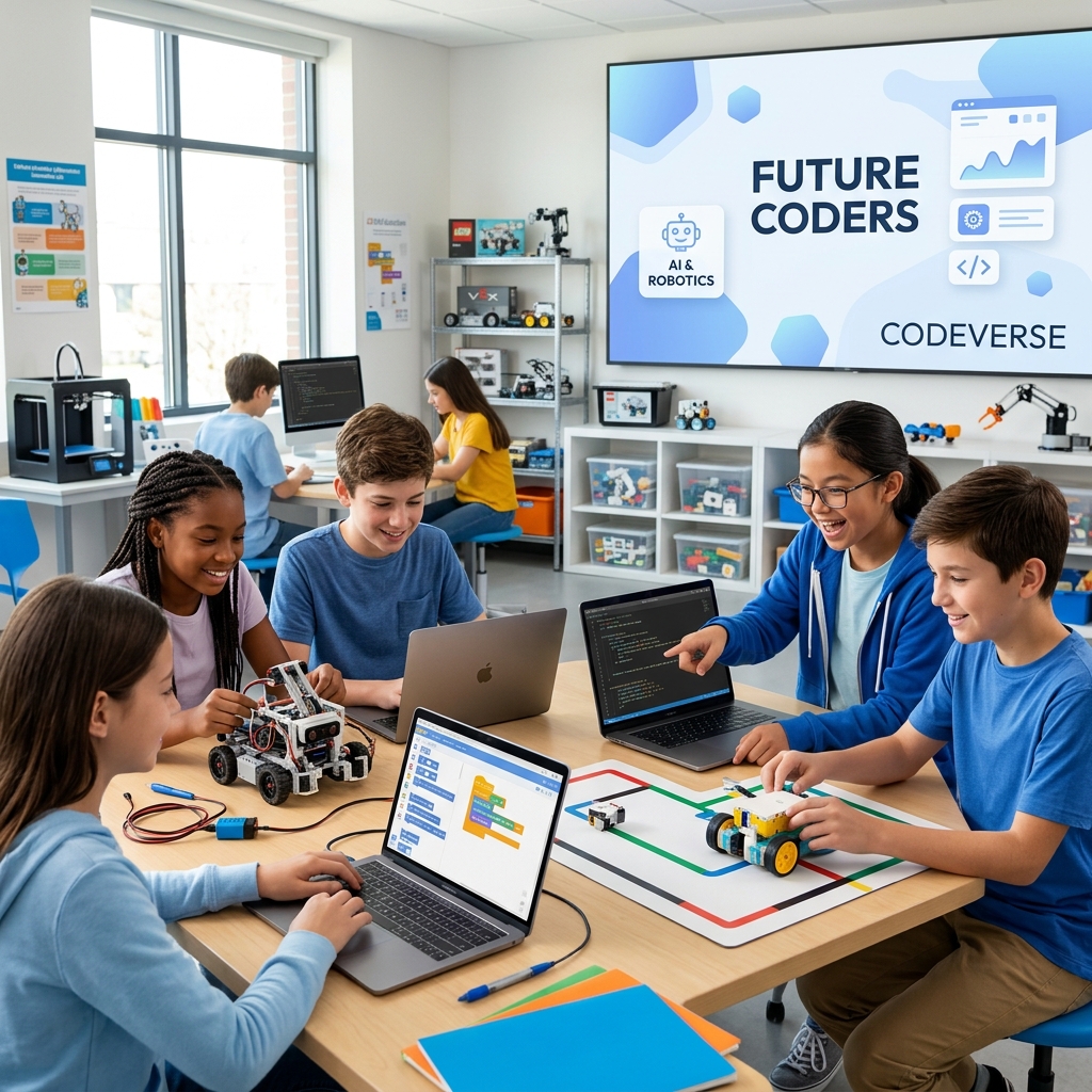 Students learning coding